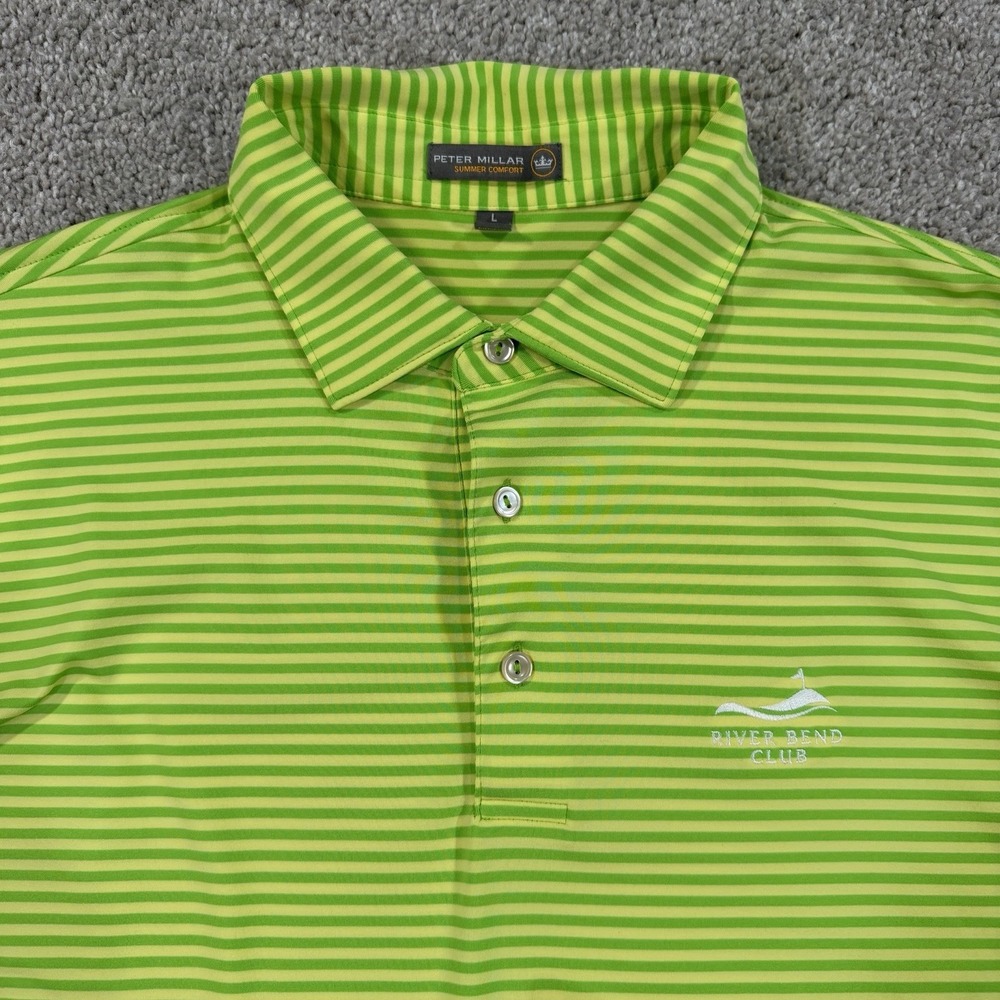 Peter Millar Summer Comfort Polo‎ Shirt Size L Green Striped Performance Golf